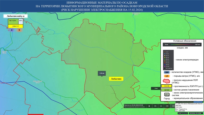 ИНФОРМАЦИОННЫЕ МАТЕРИАЛЫ ПО ОСАДКАМ И ПОРЫВАМ ВЕТРА НА НОВГОРОДСКОЙ ОБЛАСТИ (РИСК НАРУШЕНИЯ ЭЛЕКТРОСНАБЖЕНИЯ НА 15.02.2024) 