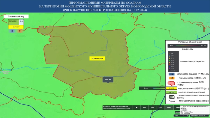 ИНФОРМАЦИОННЫЕ МАТЕРИАЛЫ ПО ОСАДКАМ И ПОРЫВАМ ВЕТРА НА НОВГОРОДСКОЙ ОБЛАСТИ (РИСК НАРУШЕНИЯ ЭЛЕКТРОСНАБЖЕНИЯ НА 15.02.2024) 